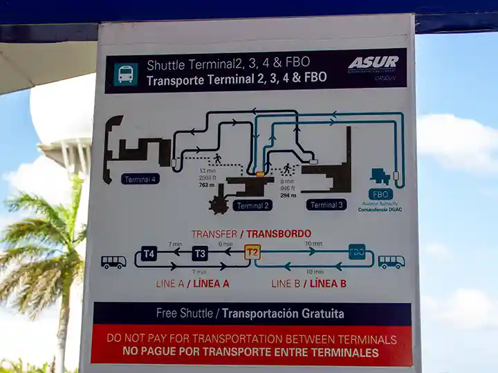 Timetable of the ASUR Terminal Shuttle at Cancun Airport