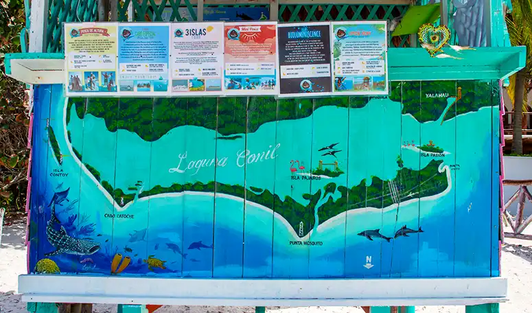 Painted map of the surroundings of Holbox