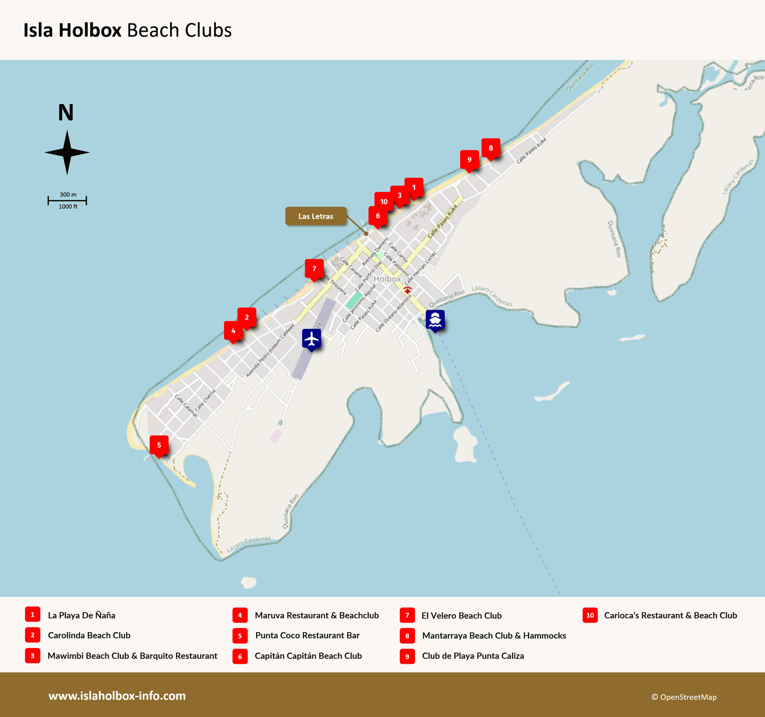 Karte der besten Strandclubs auf der Insel Holbox
