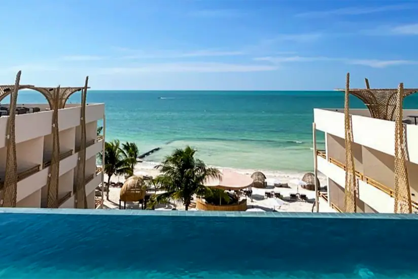 Rooftop pool at the Ana y Jose Hotel Beach Club Holbox with stunning views of the sea.