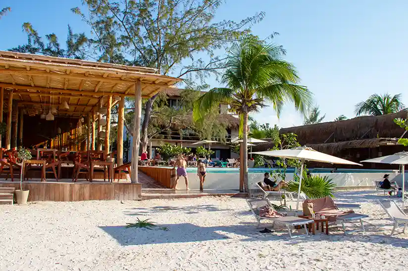 Pool and restaurant at My Blue Hotel in Holbox.