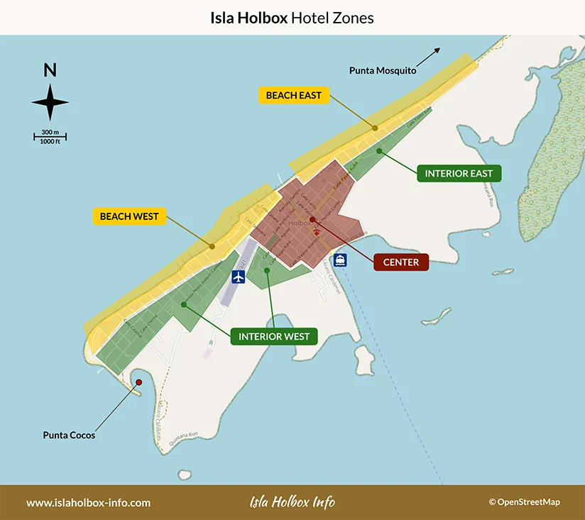 Isla Holbox map with hotel zones