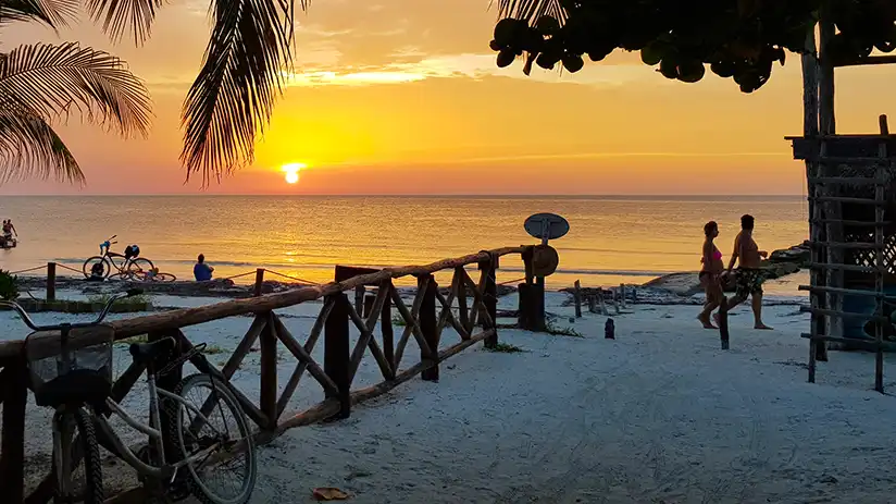 Camping on Holbox Island at sunset on the beach