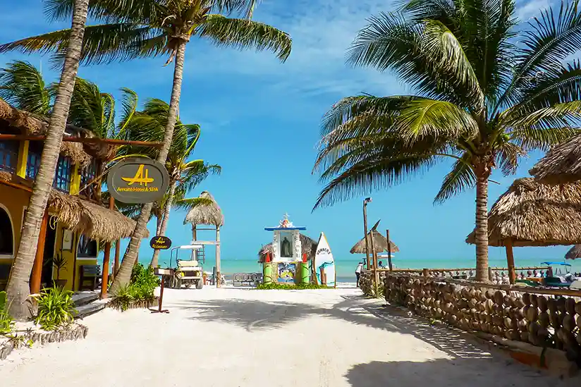 Playa Holbox in the north with a shrine and accommodation next to it.
