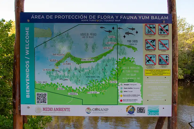 Information board for the Yum Balam Flora and Fauna Protection Area.